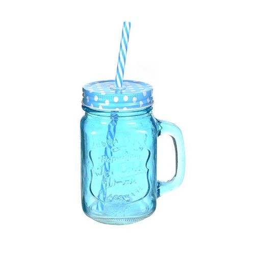 Caneca com canudo em vidro Wincy Mason Jair 450ml azul Caneca com canudo em vidro Wincy Mason Jair 450ml azul
