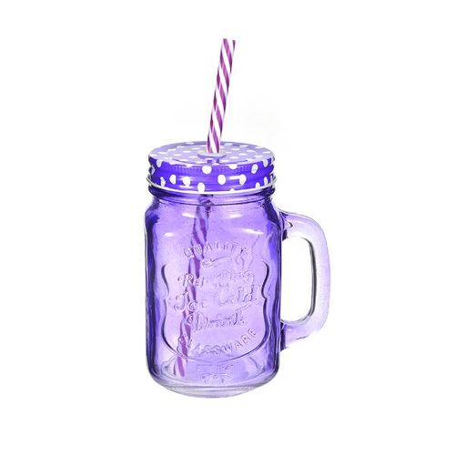 Caneca com canudo em vidro Wincy Mason Jair 450ml roxa Caneca com canudo em vidro Wincy Mason Jair 450ml roxa