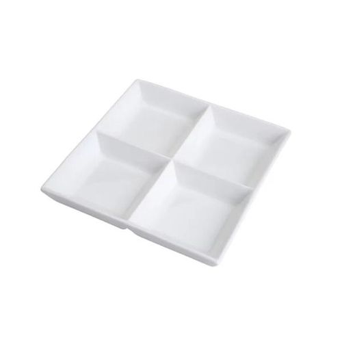 Petisqueira quadrada em porcelana com 4 divisões Bon gourmet 30x30x4cm branco