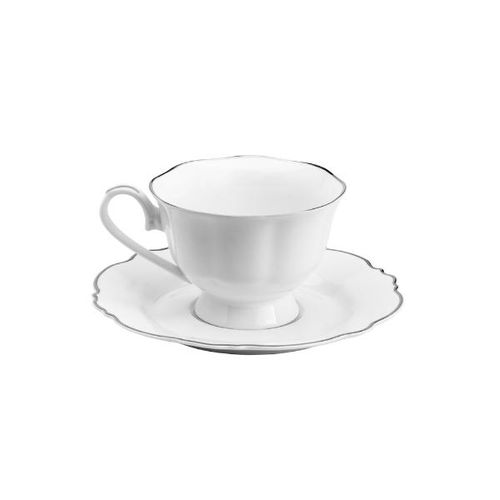 Jogo de xícaras para chá em porcelana com pires Wolff Maldivas 180ml branco com fio prata 6 peças