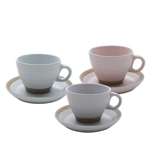 Jogo de xícaras para chá em cerâmica com pires Bon gourmet Romance 200ml colorida