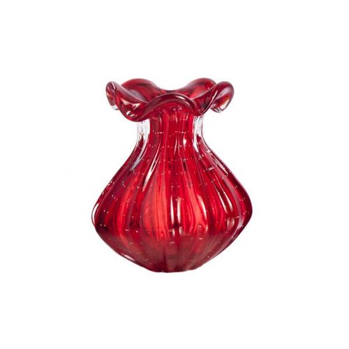 Vaso em murano São Marcos FruFru Bolinha 21x18cm vermelho