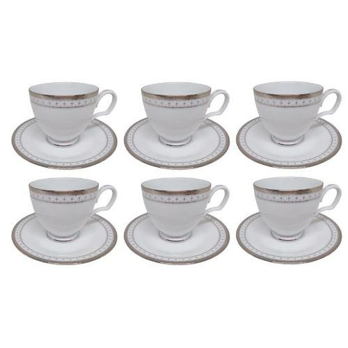 Jogo de xícaras chá em porcelana Noritake Rochester Platinum 6 peças