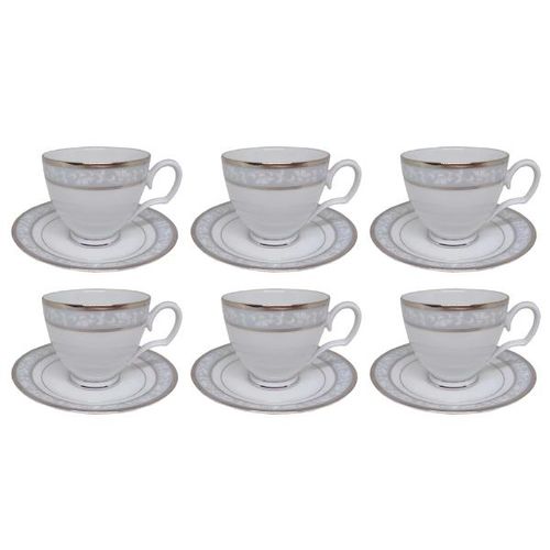 Jogo de xícaras chá em porcelana Noritake Brunswick Platinum 6 peças