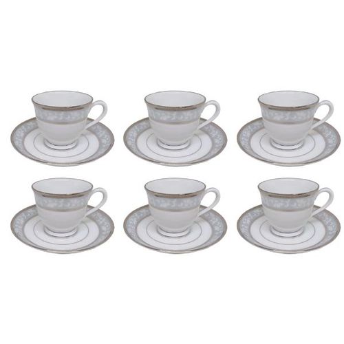 Jogo de xícaras café em porcelana Noritake Brunswick Platinum 6 peças