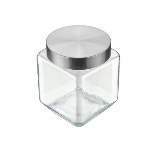 Pote quadrado em vidro Invicta Collection 1,2 litro prata