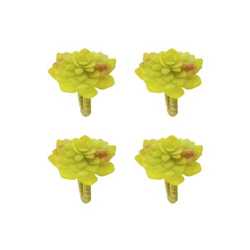 Jogo anéis de guardanapo em plástico Royal Decor Flor 7x7cm 4 peças amarelo