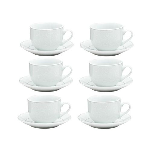 Jogo de xícaras chá em porcelana Wolff Marrocos 6 peças branco e prata