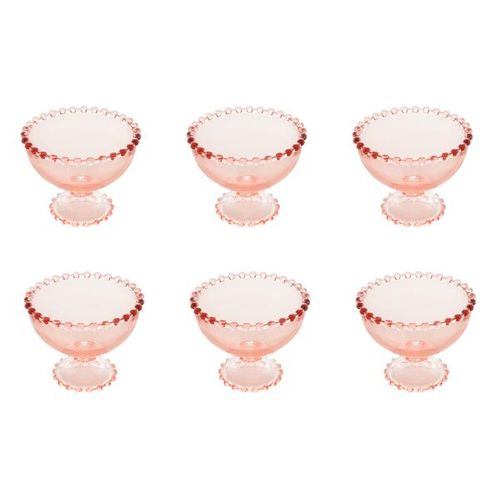 Jogo taças para sobremesa cristal Wolff Pearl 6 peças rosa