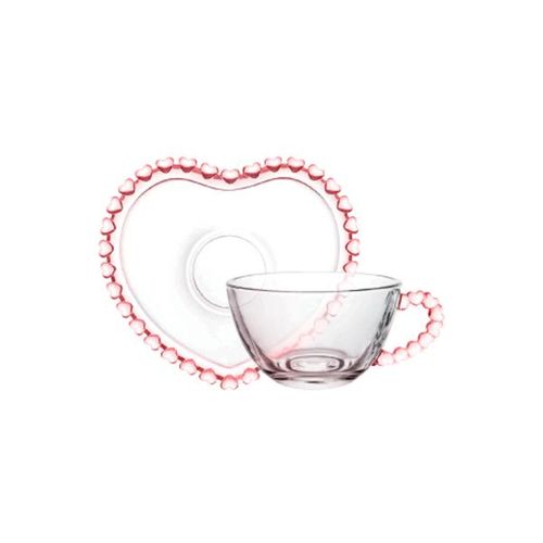 Xícara para chá em cristal Lyor Coração 170ml borda rosa