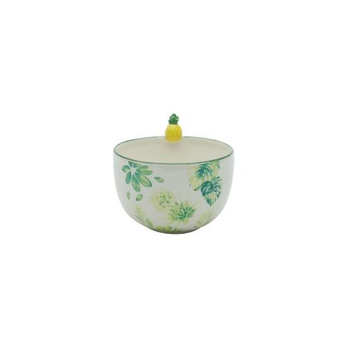 Bowl em cerâmica Bon Gourmet Abacaxi 500ml branco e verde