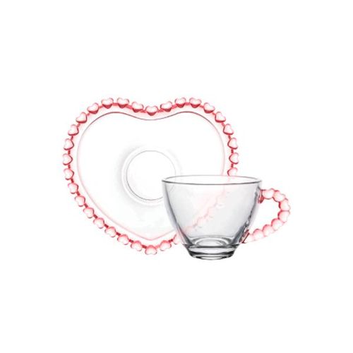Xícara para café em cristal Lyor Coração 80ml borda rosa