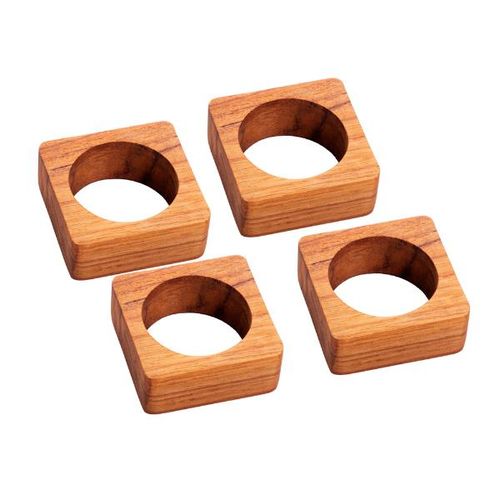 Jogo anéis de guardanapo quadrado Woodart Teca 4 peças