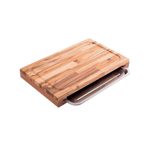 Tábua retangular em madeira com bandeja Oeste Wood Teca 40x30,5x5cm