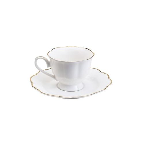 Jogo de xícaras para café em porcelana com pires Wolff Maldivas 80ml branco com fio dourado 6 peças