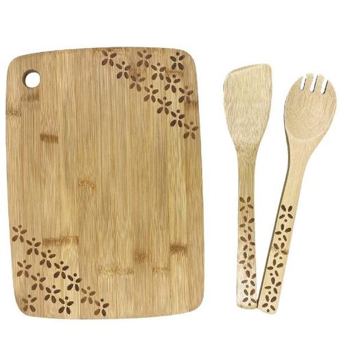 Jogo de utensílios e tábua de corte em bambu Zahav 24cm 3 peças