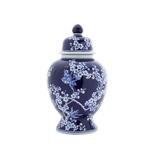 Potiche em porcelana Prestige Bird Flower 19,5x34,5 azul
