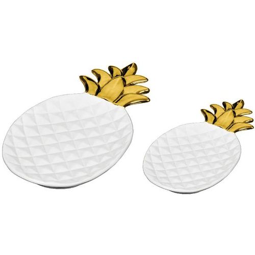 Jogo de pratos em cerâmica Mart Abacaxi 2 peças branco com dourado