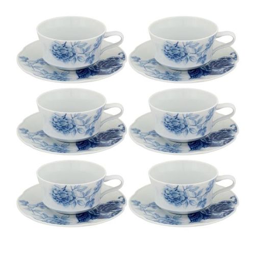 Jogo de xícaras de chá em porcelana Vista Alegre Blue Bird 6 peças