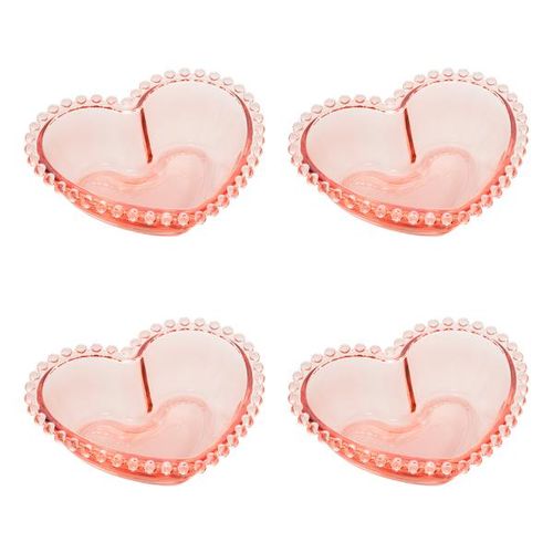 Jogo bowls em cristal Wolff Pearl Coração 4 peças rosa