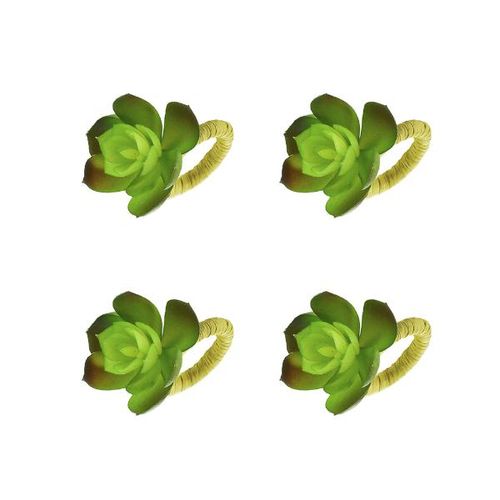 Jogo anéis de guardanapo em plástico Royal Decor Flor 7x6cm 4 peças verde
