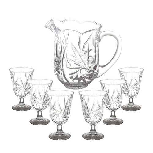 Jogo de jarra e taças em cristal Lyor Prima Luxo 7 peças