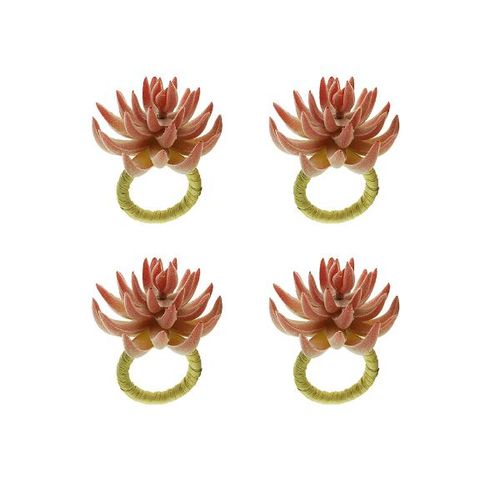 Jogo anéis de guardanapo em plástico Royal Decor Flor 9x7cm 4 peças vermelho