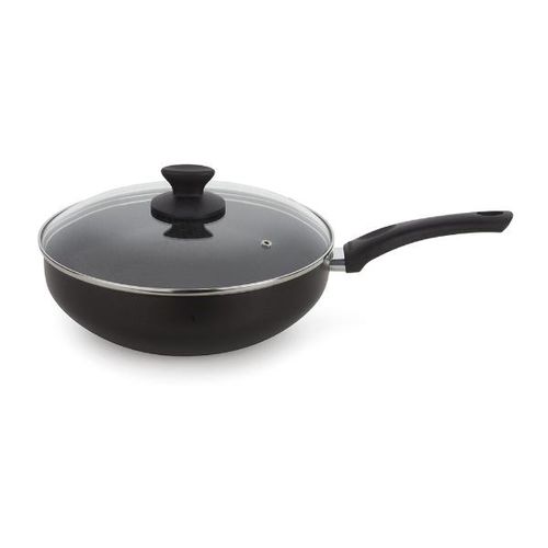 Frigideira wok com cabo e tampa em vidro Multiflon Bella 28cm preta