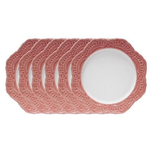 Jogo de pratos sobremesa em porcelana Wolff Givemy 19cm 6 peças rosa