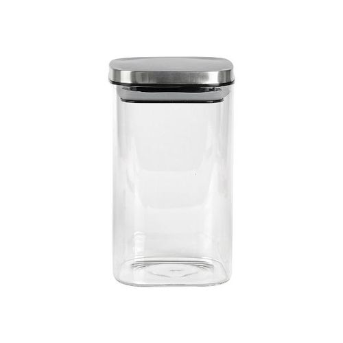 Porta mantimento quadrado em vidro com tampa prata 1,1 litro