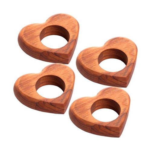 Jogo anéis de guardanapo de madeira Woodart Coração 4 peças