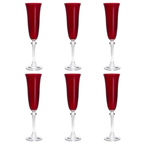Jogo de taças champanhe em cristal Bohemia Alexandra 6 peças 190ml vermelha