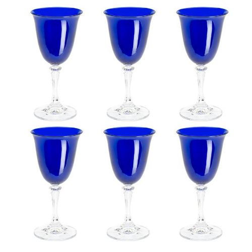 Jogo de taças vinho branco em cristal Bohemia Kleopatra 6 peças 250ml azul