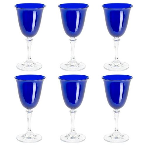 Jogo de taças vinho tinto em cristal Bohemia Kleopatra 6 peças 290ml azul