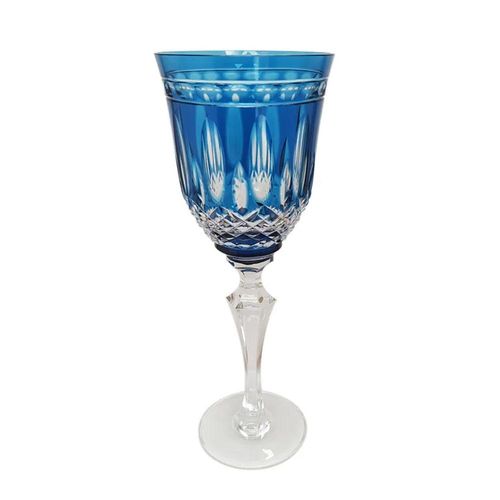 Taça de água em cristal Strauss Overlay 460ml azul claro