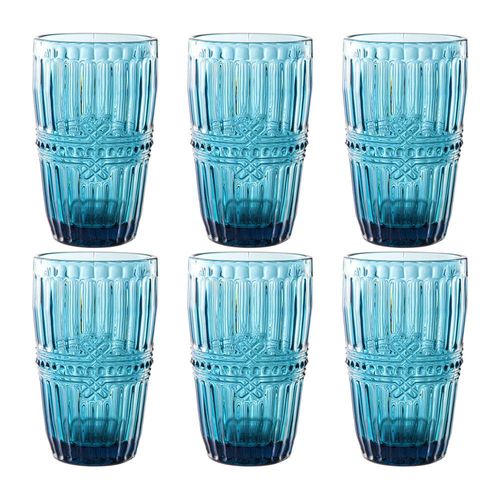 Jogo de copos em vidro L'Hermitage Fratello 355ml 6 peças azul