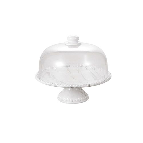Prato para bolo em porcelana com cúpula Hauskraft Marble 27cm