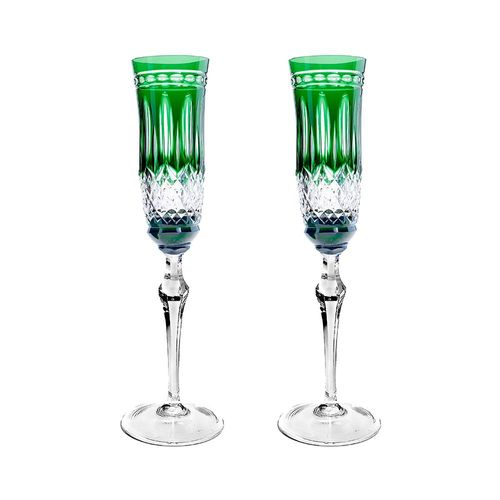 Jogo de taças champagne em cristal Strauss Overlay 237.207.068 240ml 2 peças verde escuro
