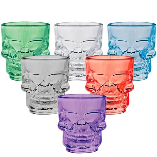 Jogo de copos para shot em vidro Dynasty Skull Mug 50ml colorido 6 peças - 28566