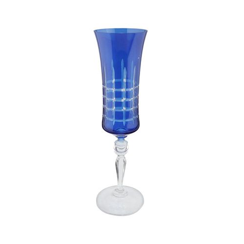 Taça para champanhe lapidada em cristal ecológico Bohemia Grace 190ml azul