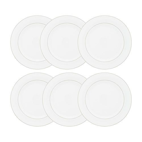Jogo de pratos rasos com borda prateada Wolff Mônaco 27cm 6 peças branco