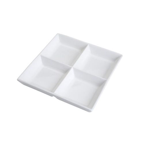 Petisqueira quadrada em porcelana com 4 divisões Bon gourmet 25x25x4cm branco