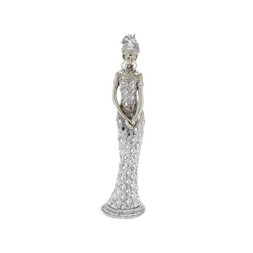 Figura decorativa em resina Royal Africana 8x7x34cm prata