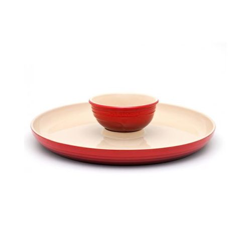 Prato para aperitivo em cerâmica Le Creuset Stoneware 34cm vermelho