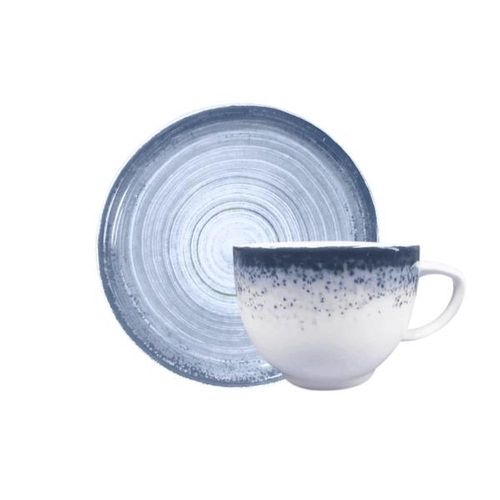Xícara para chá com pires em porcelana Schmidt Esfera 200ml azul