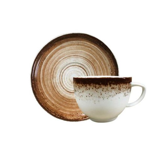 Xícara para chá com pires em porcelana Schmidt Esfera 200ml marrom