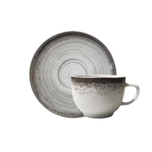 Xícara para chá com pires em porcelana Schmidt Esfera 200ml cinza
