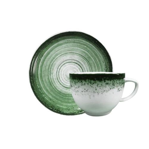 Xícara para chá com pires em porcelana Schmidt Esfera 200ml verde