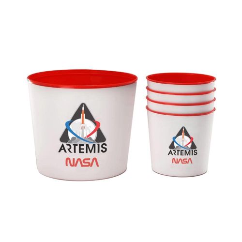 Jogo de baldes para pipoca em polipropileno Nasa Artemis 5 peças branco com vermelho