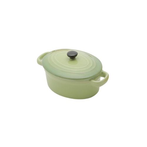 Panela oval em porcelana com tampa Bon Gourmet 15x8cm verde